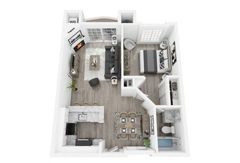 Floor plan for 1 bed, 1 bath, 648 sqft